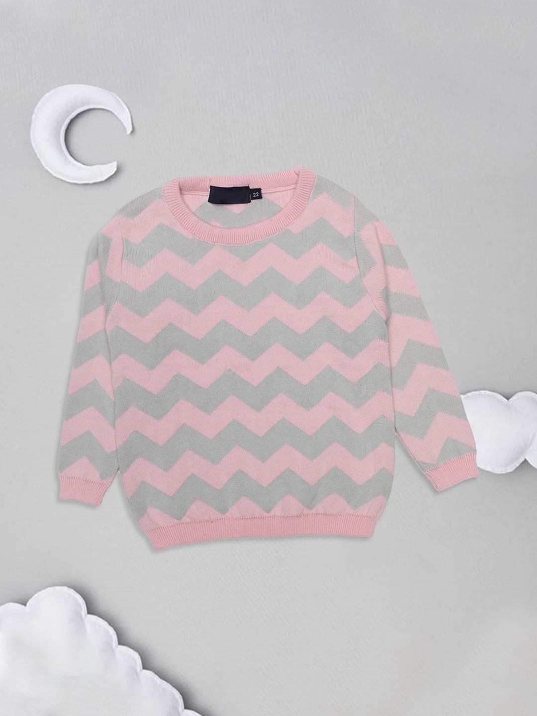 

CHKOKKO Girls Striped Woollen Pullover, Pink