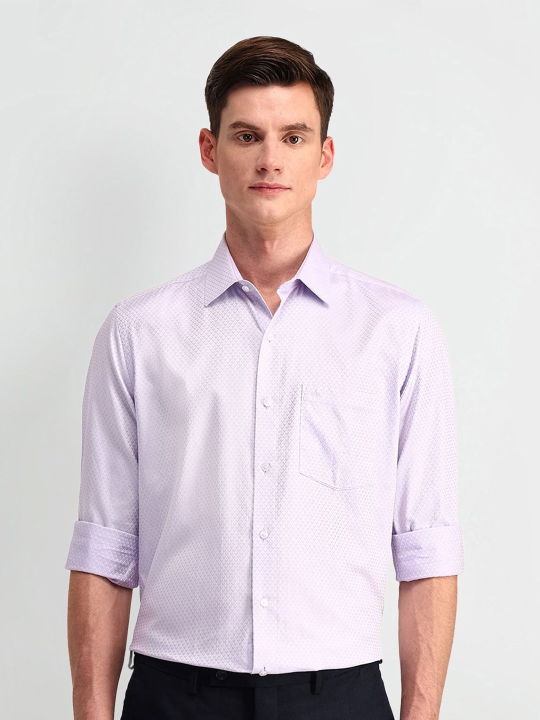 

Arrow Men Classic Spread Collar Textured Cotton Casual Shirt, Lavender