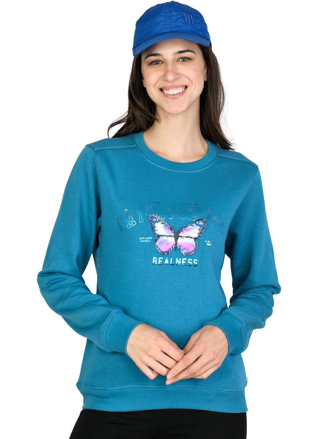 

Cheribell Women Self Design Printed Sweatshirt, Blue