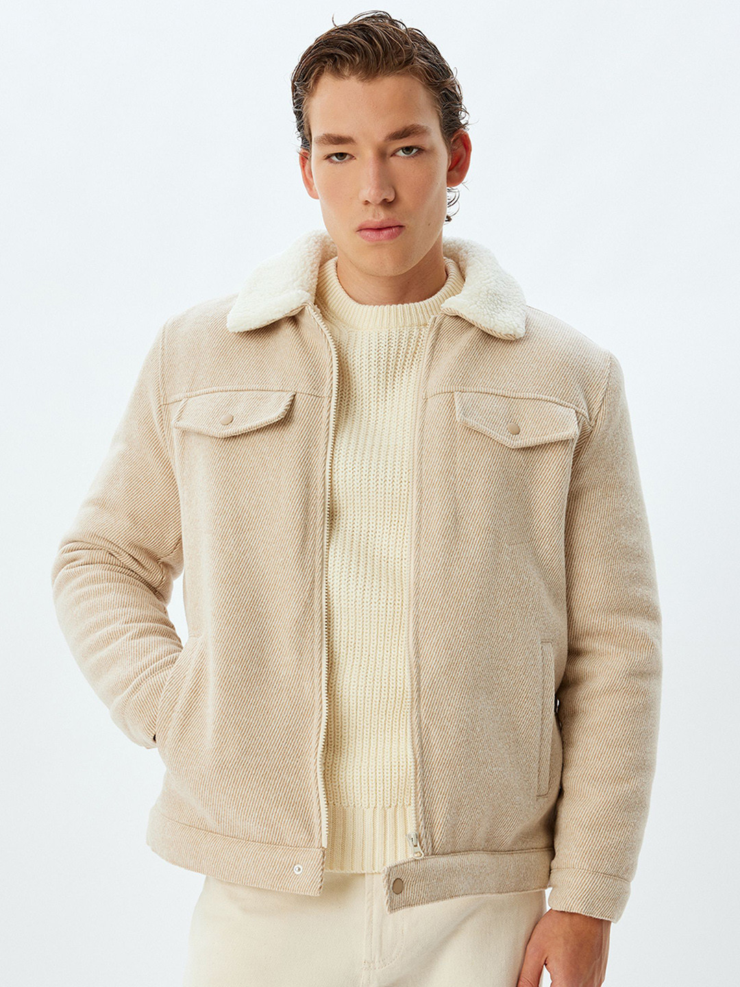 

Koton Men Spread Collar Solid Casual Tailored Jacket, Beige