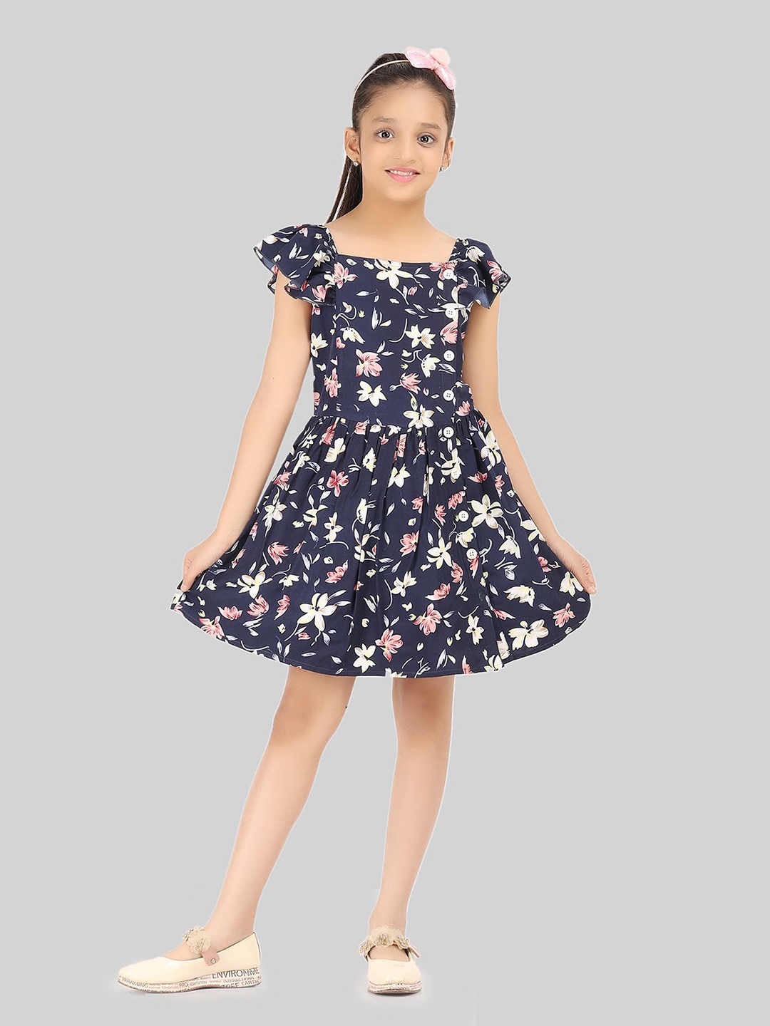 

BEING NAUGHTY Girls Floral Printed Fit & Flare Dress, Blue