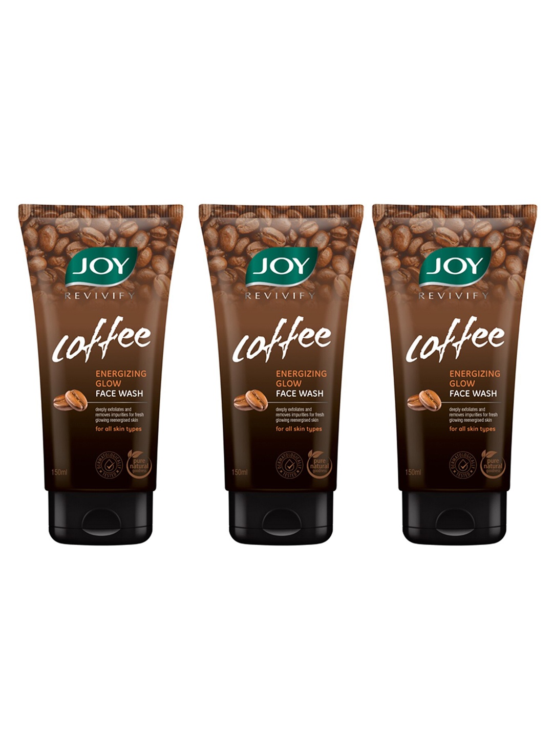 

JOY Set Of 3 Revivify Coffee Energizing Glow Face Wash For Deep Exfoliation - 150ml Each, Brown