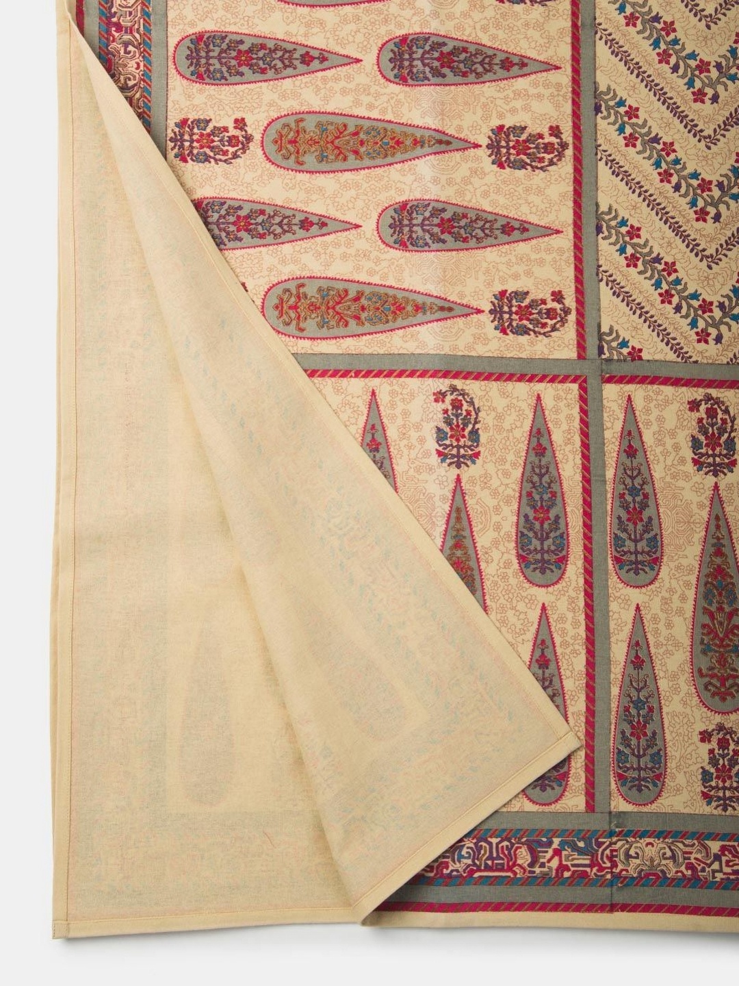 

Fabindia Beige & Pink Printed Cotton Double King Bed Cover