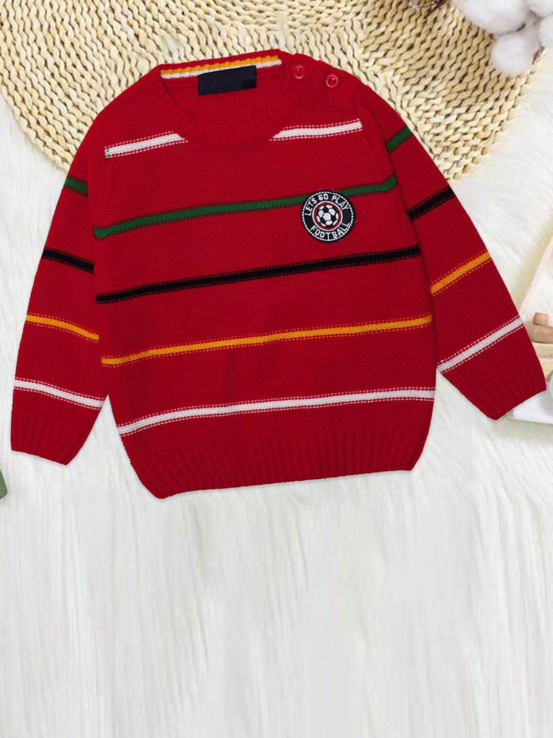 

CHKOKKO Boys Striped Woollen Pullover, Red