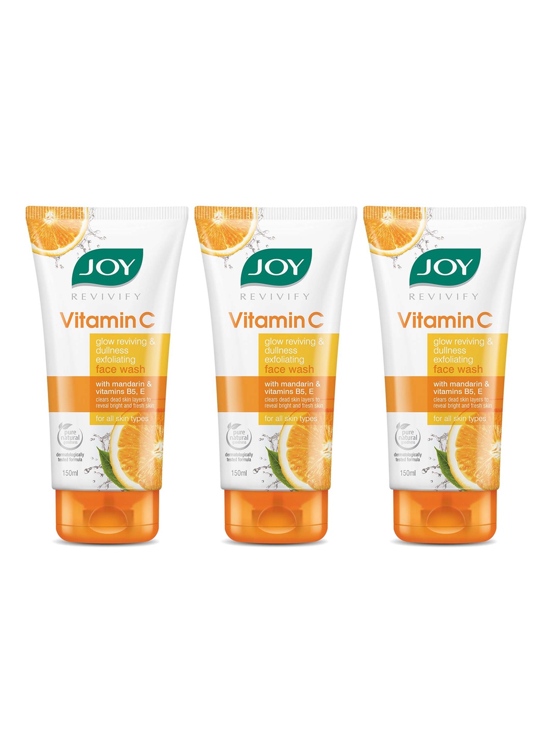 

JOY Set Of 3 Revivify Exfoliating Vitamin C Face Wash For Glowing Skin - 150ml Each, Orange