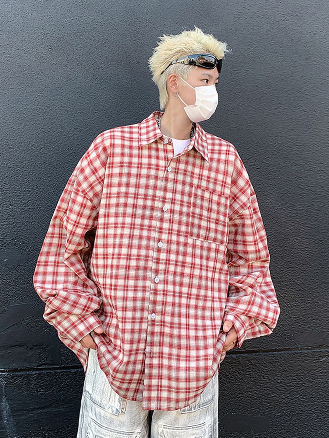 

StyleCast x Revolte Men Cutaway Collar Gingham Checked Boxy Casual Shirt, Red