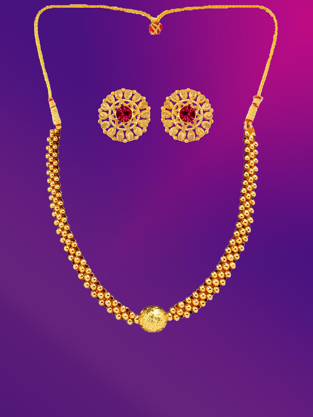 

Lila Gold-Plated Stones-Studded Jewellery Set