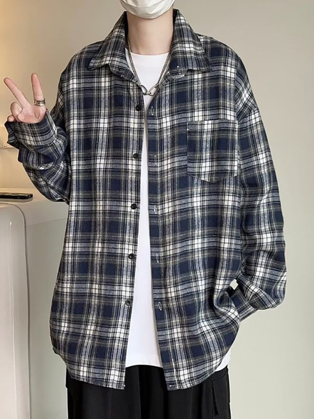 

StyleCast x Revolte Men Cutaway Collar Buffalo Checked Casual Shirt, Blue