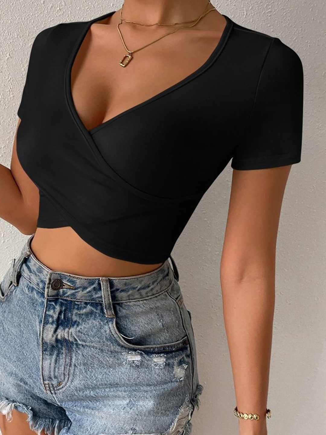 

HERE&NOW Cotton Wrap Top, Black