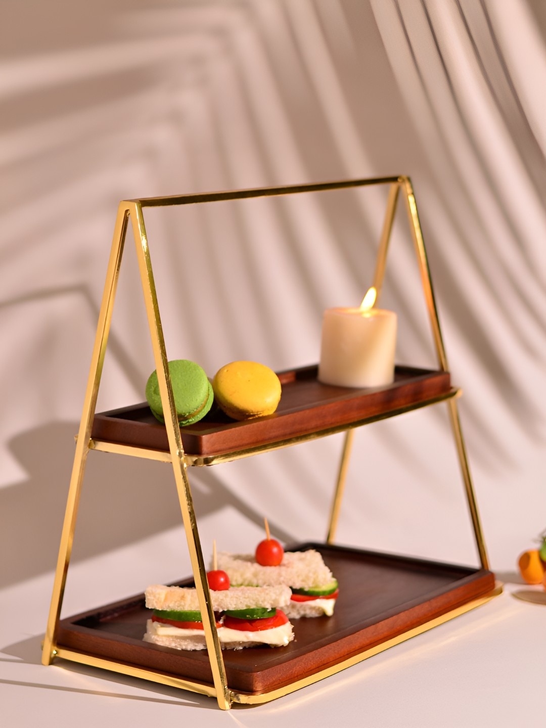 

Cinch Home Brown Wooden 2 Tier Serving Tray
