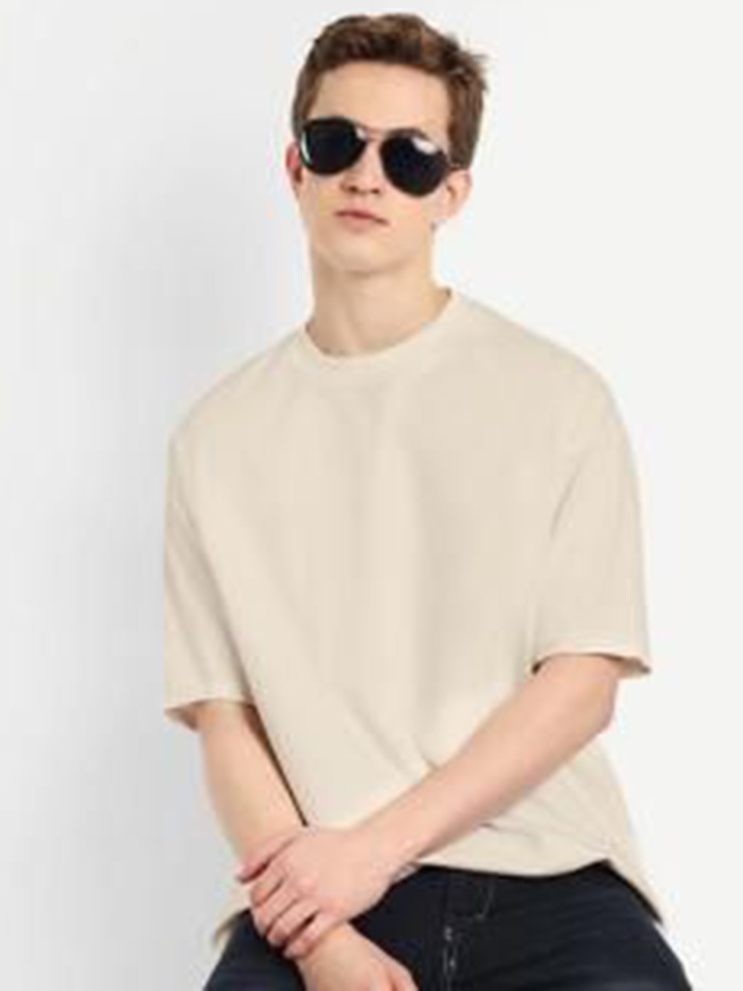 

BLURR Unisex Solid Round Neck Pure Cotton T-shirt, Beige
