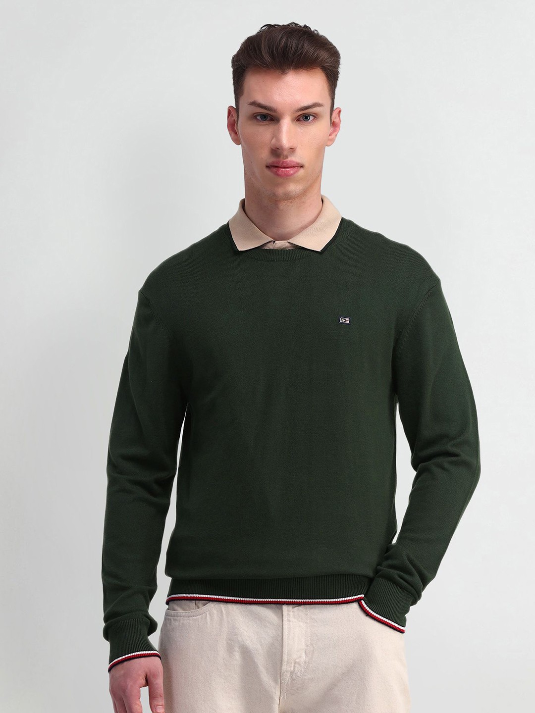 

Arrow Sport Men Cotton Long Sleeves Round Neck Sweaters, Olive