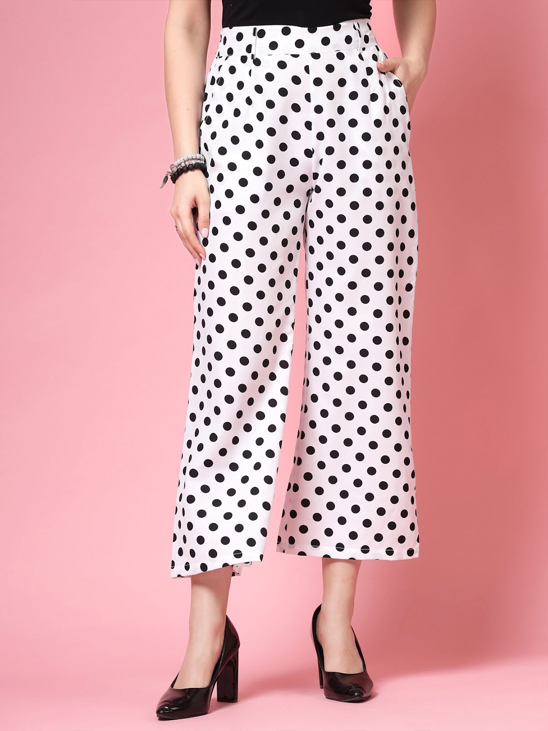 

BEING NAUGHTY Women Polka Dot Printed Palazzos, White