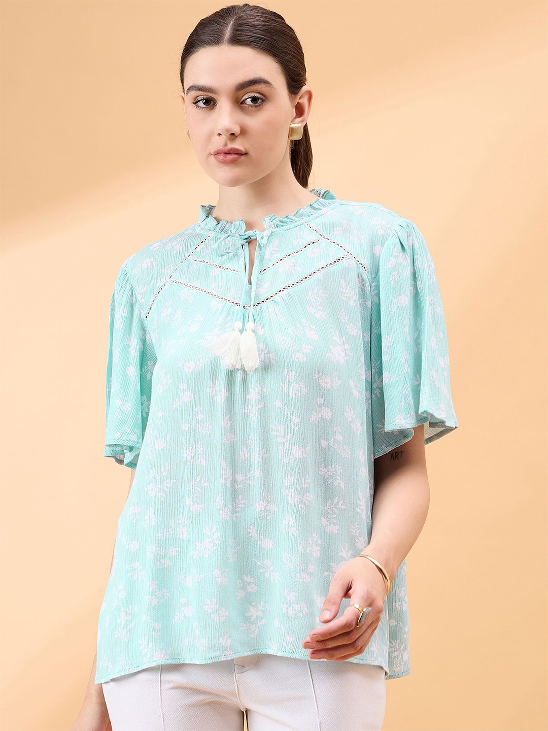

all about you Floral Print Crepe Top, Green