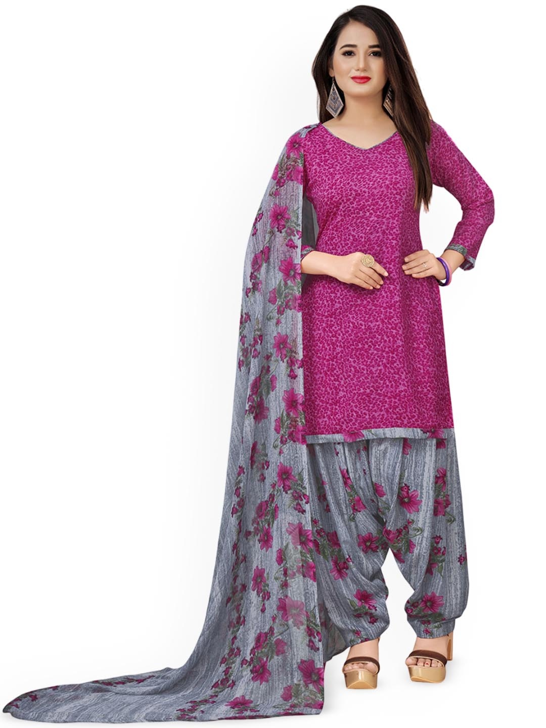 

Maroosh Floral Printed Unstitched Dress Material, Pink