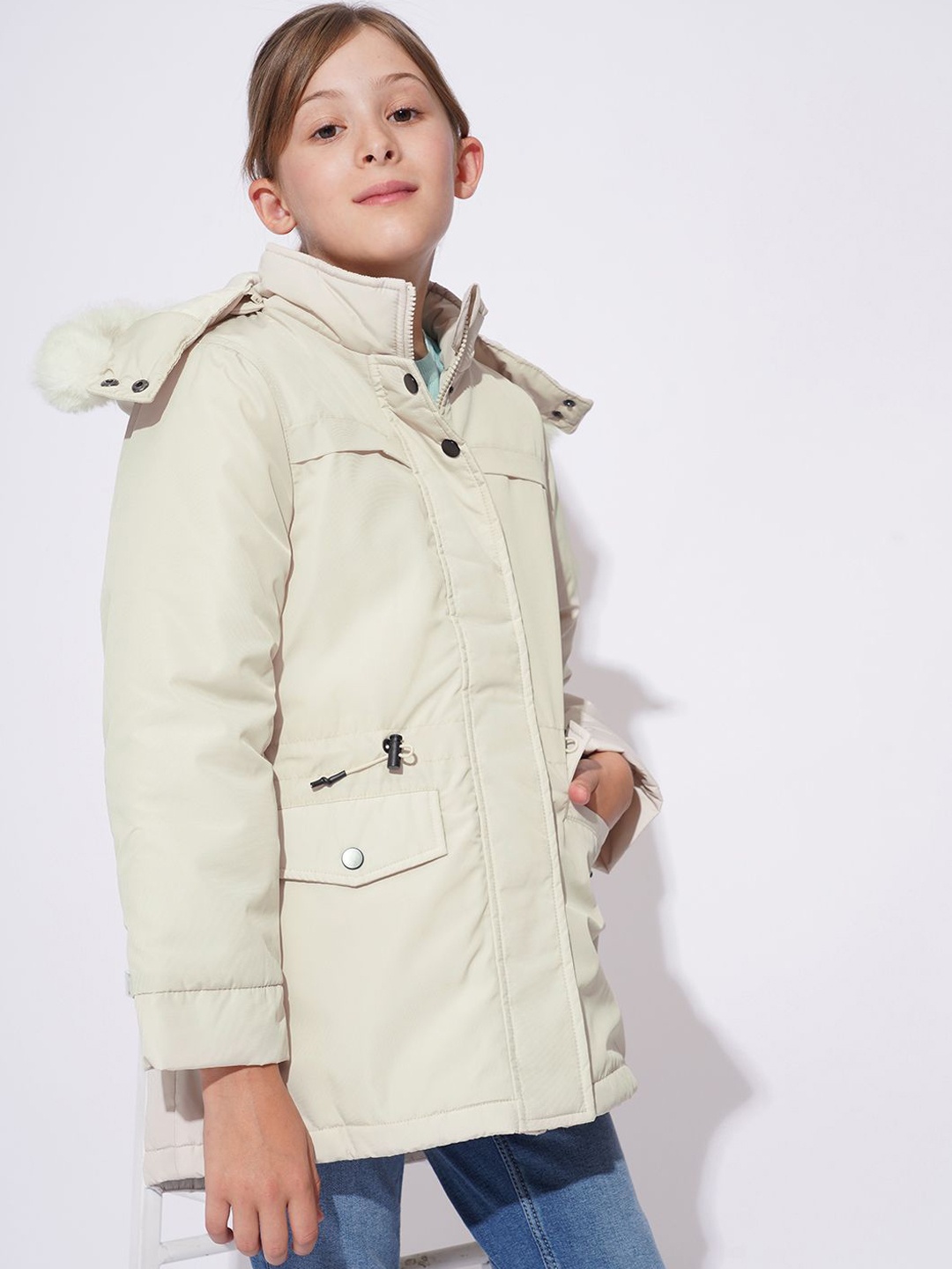

Vero Moda Girls Hooded Solid Casual Tailored Jacket, Cream