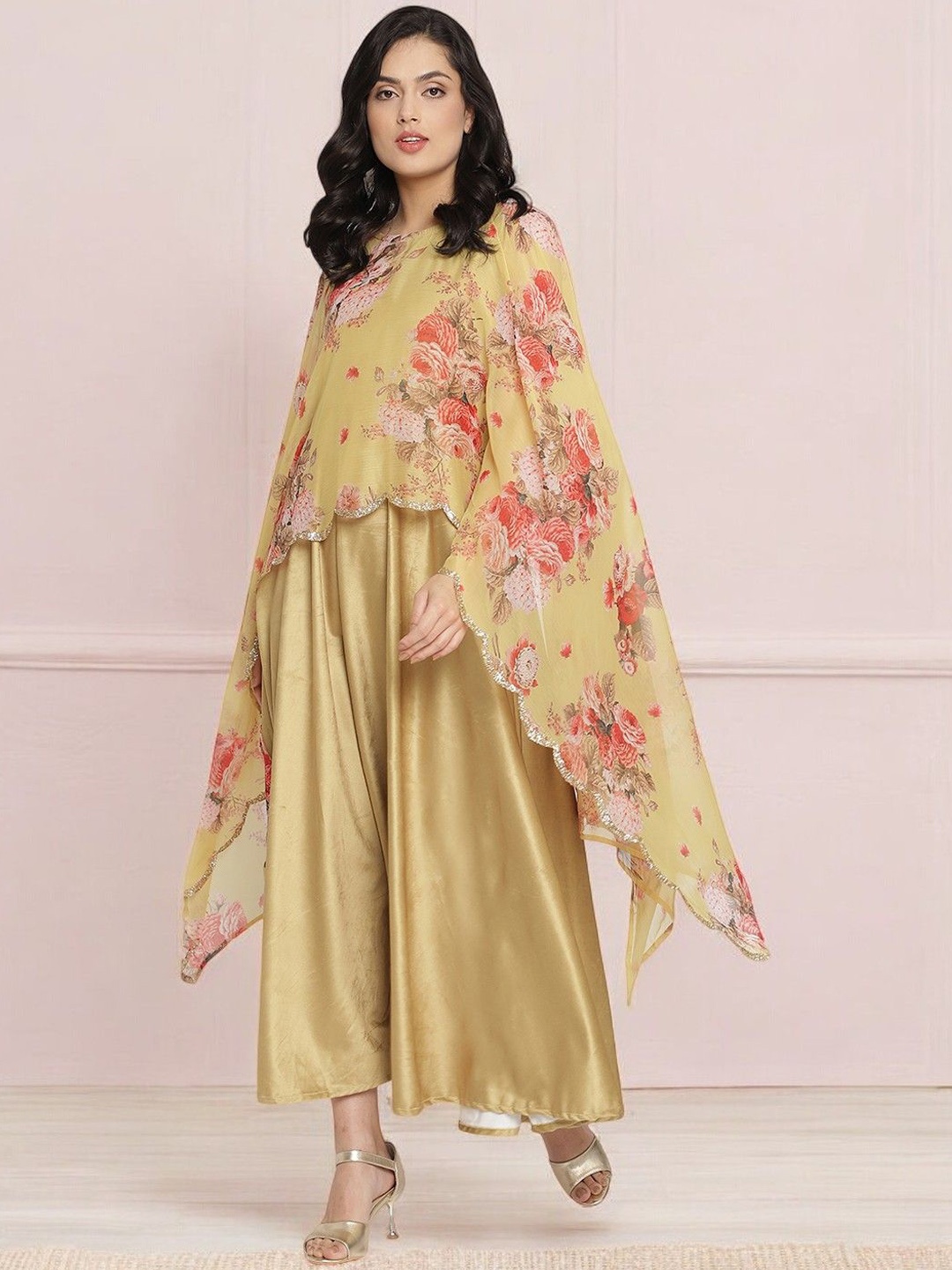 

Ahalyaa Women Floral Printed Ethnic Dresses, Mustard