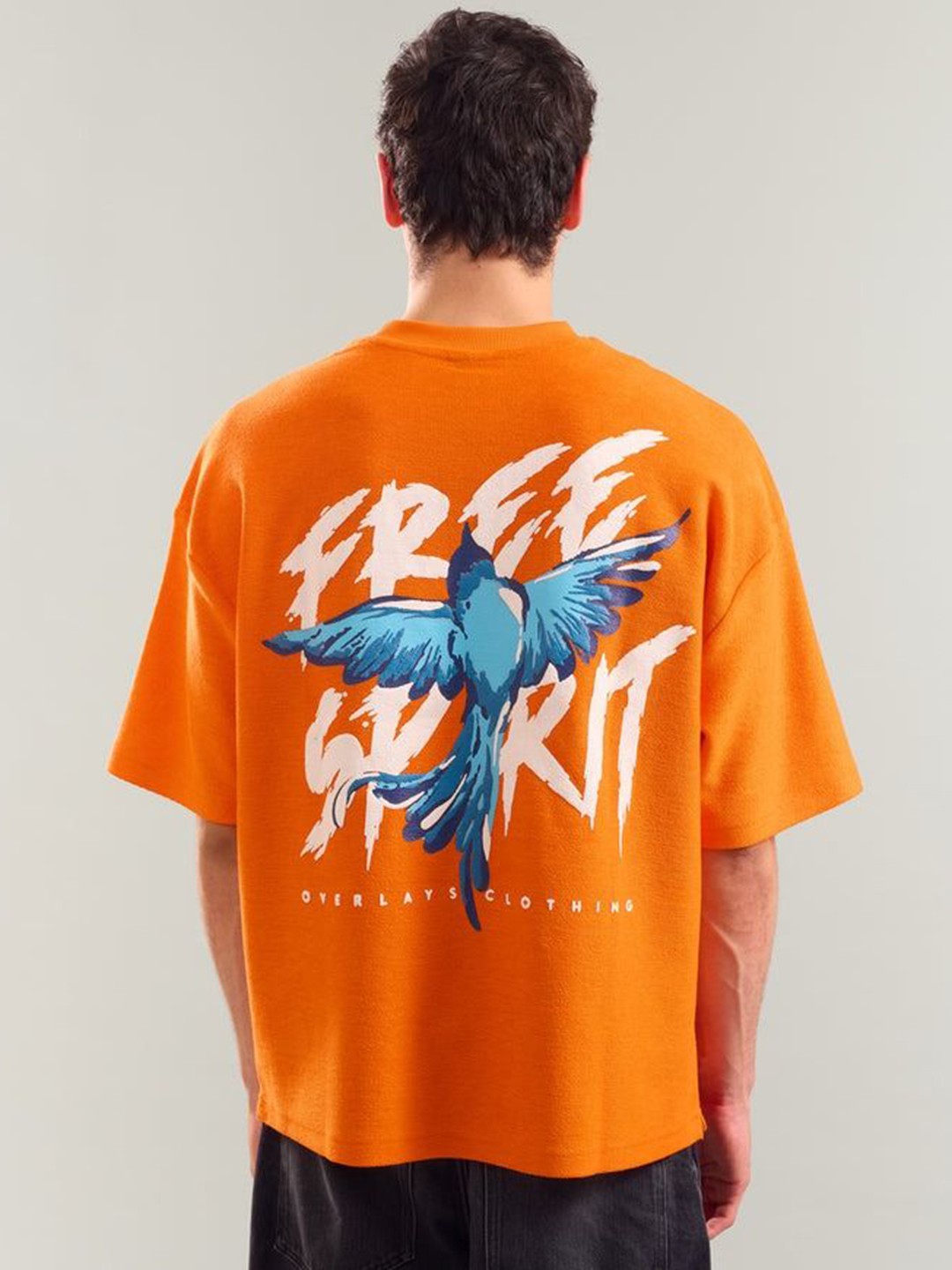 

Overlays Men Graphic Printed Round Neck Cotton Oversized T-shirt, Orange