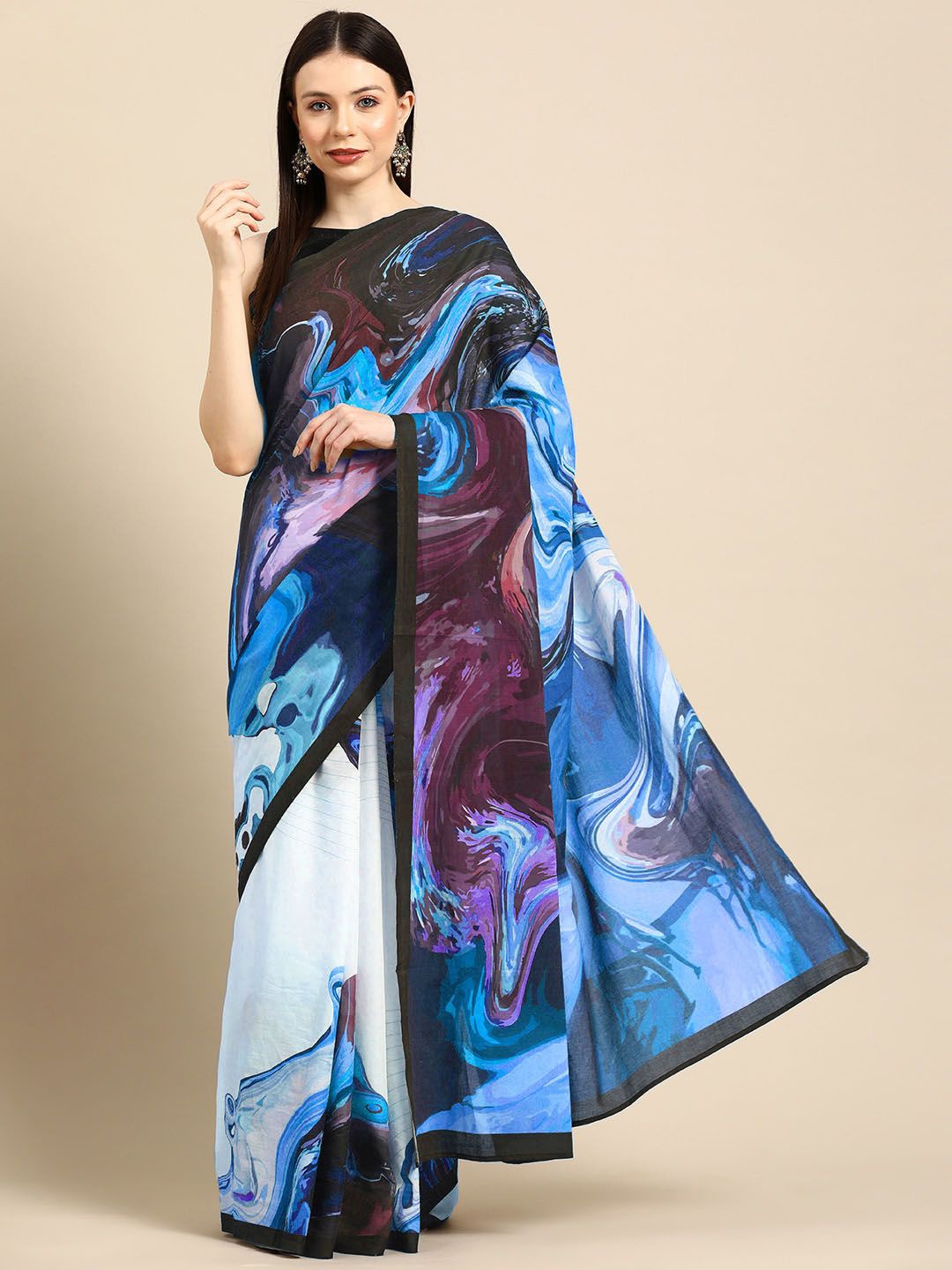 

BUTA BUTI Printed Abstract Pure Cotton Saree, Blue