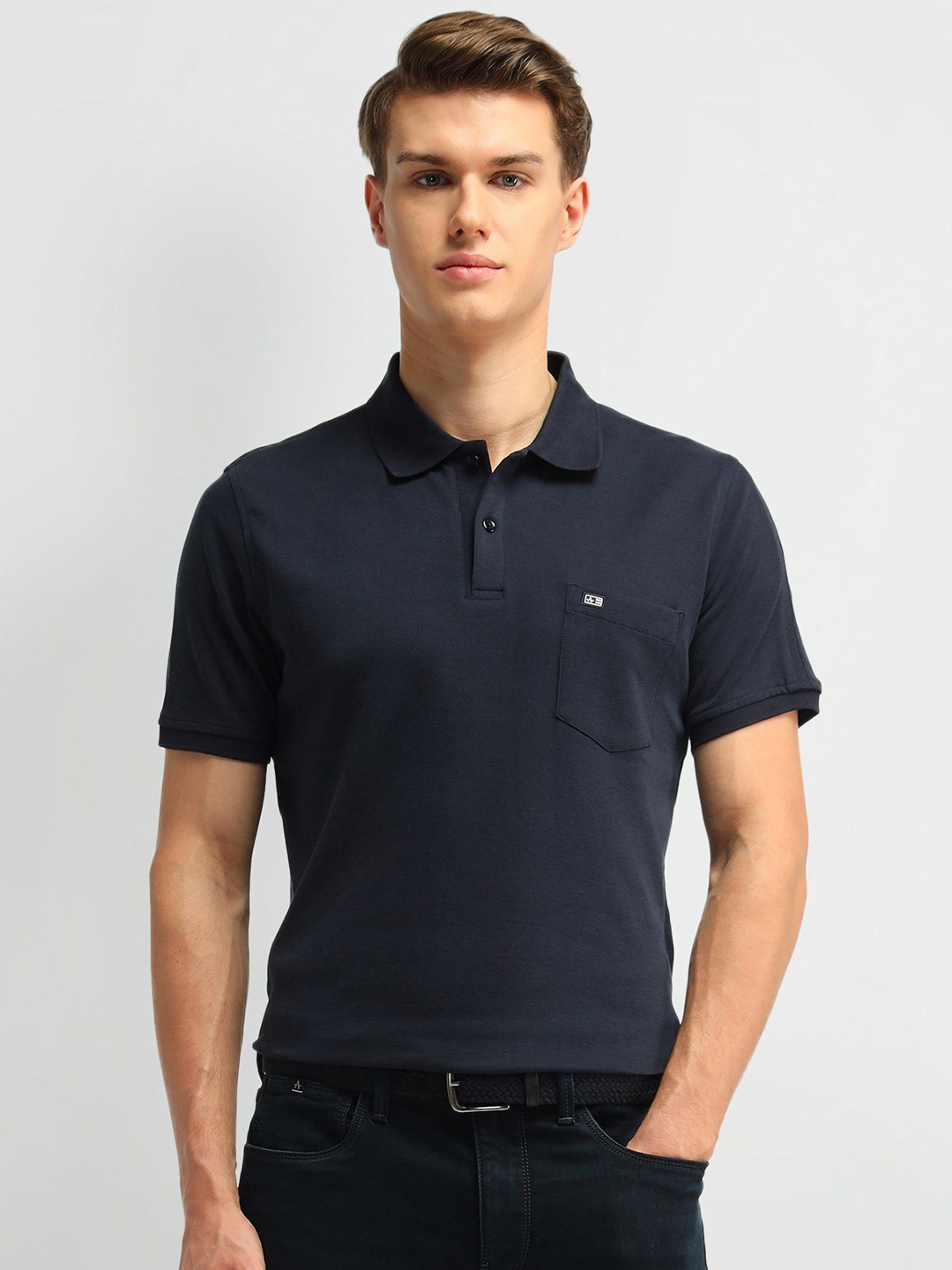 

Arrow Sport Men Brand Logo Polo Collar Pockets T-shirt, Navy blue