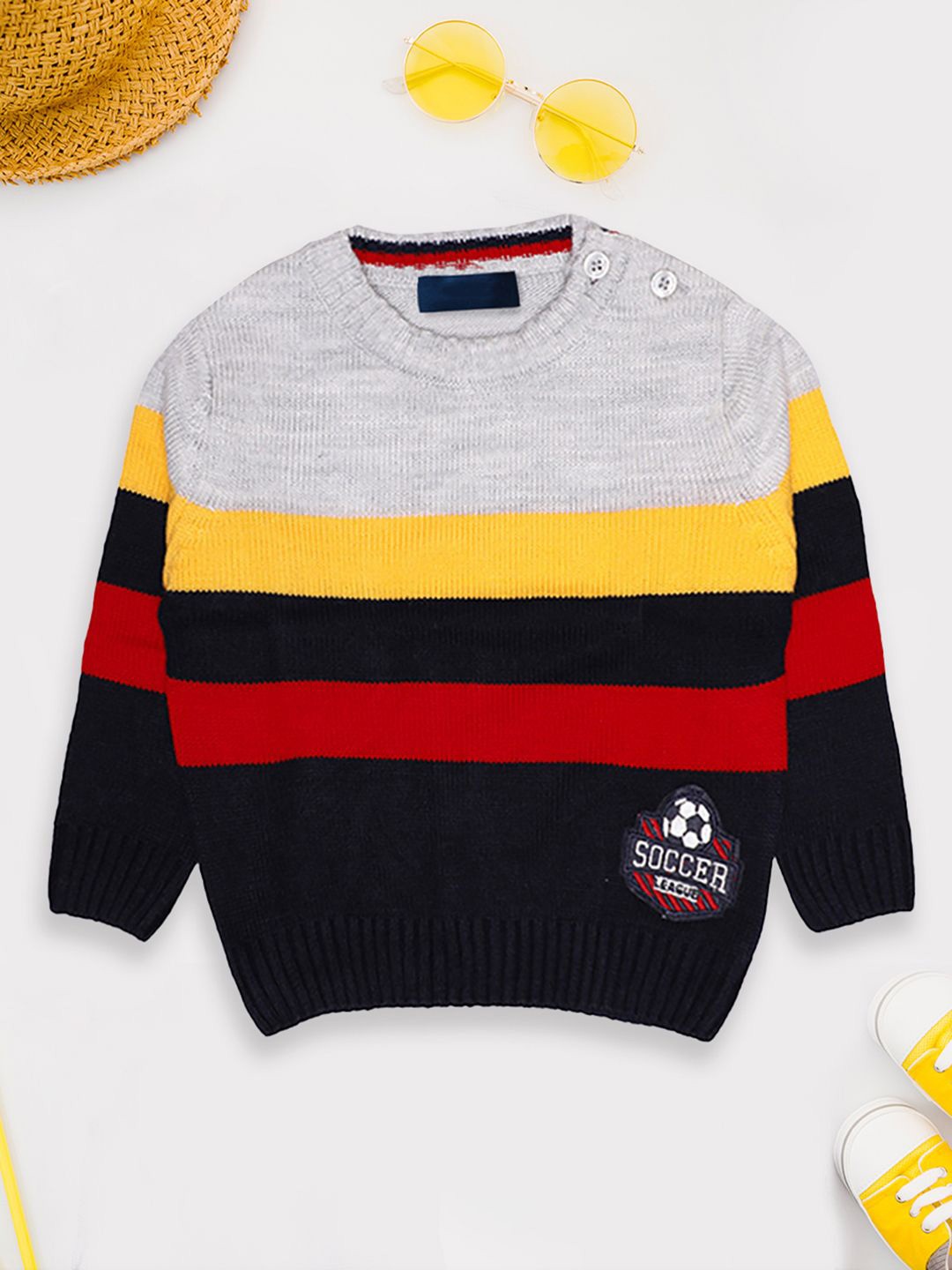 

CHKOKKO Boys Striped Woollen Pullover, Grey