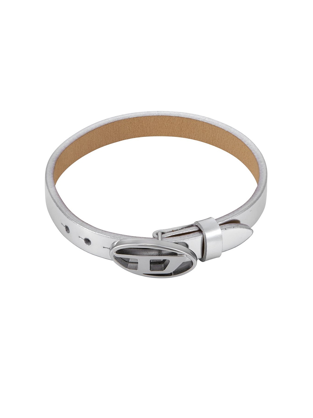 

DIESEL Men Leather Wraparound Bracelet, Silver