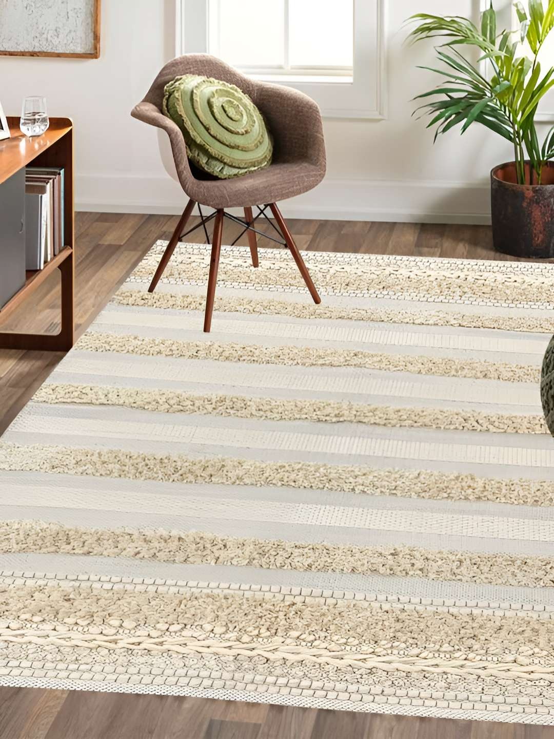 

SAJAVAT Off White & Beige Textured Pure Cotton Floor Rug