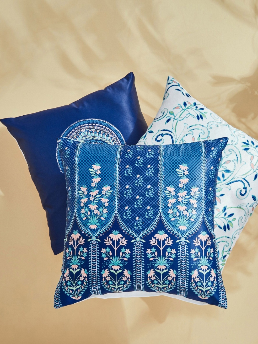 

Home Centre Corsica Bela Blue & White 3 Pieces Floral Printed Square Cushion Covers