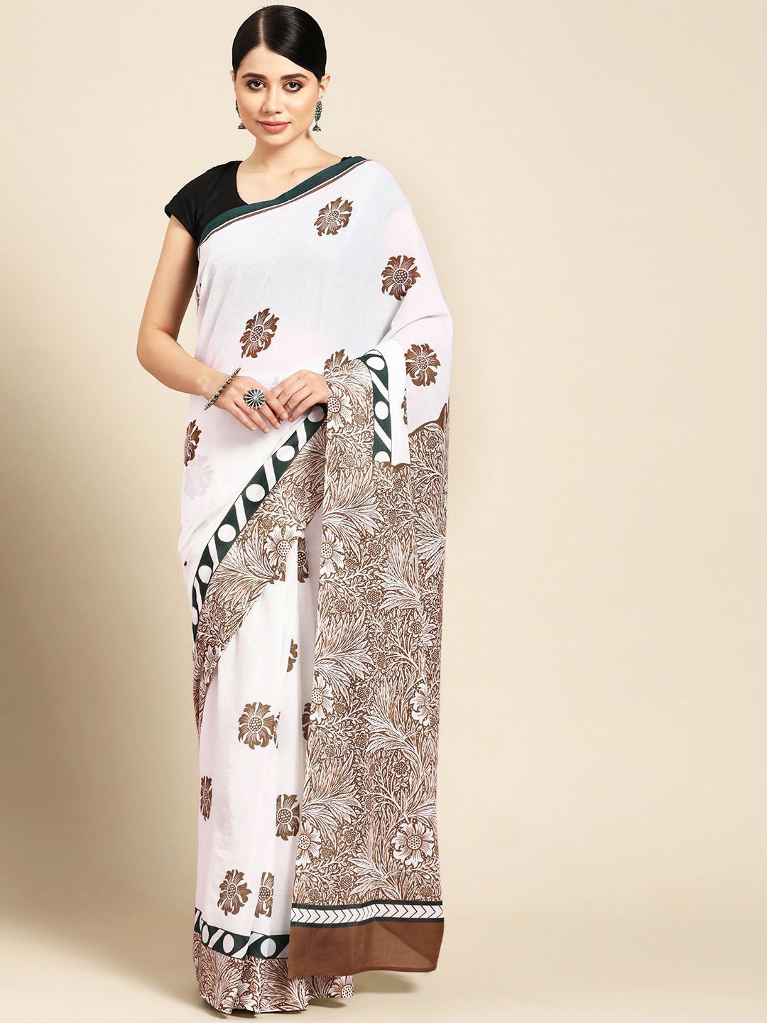 

BUTA BUTI Floral Pure Cotton Saree, Rust
