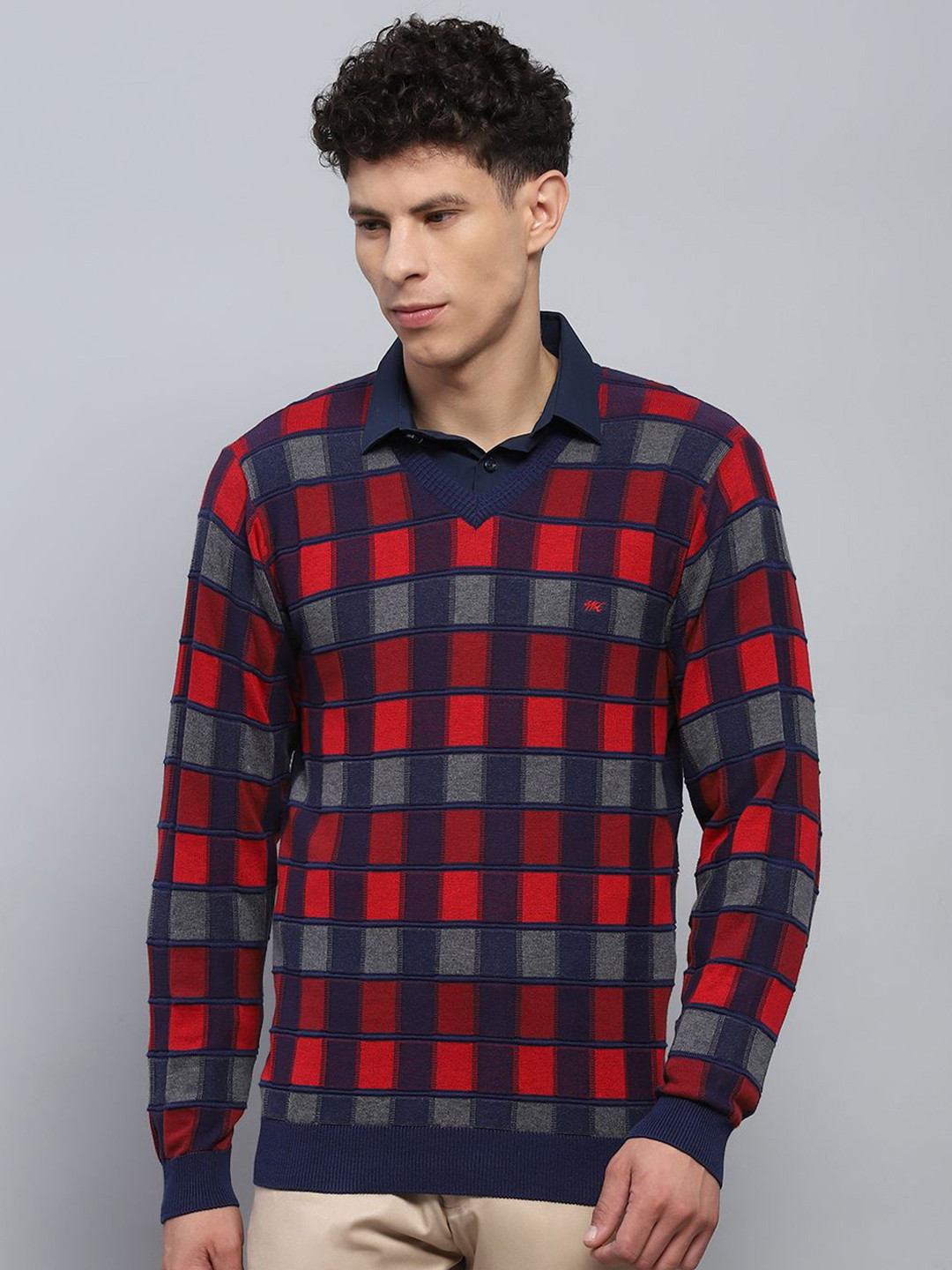 

Monte Carlo Men Checked Long Sleeves Pullover, Blue