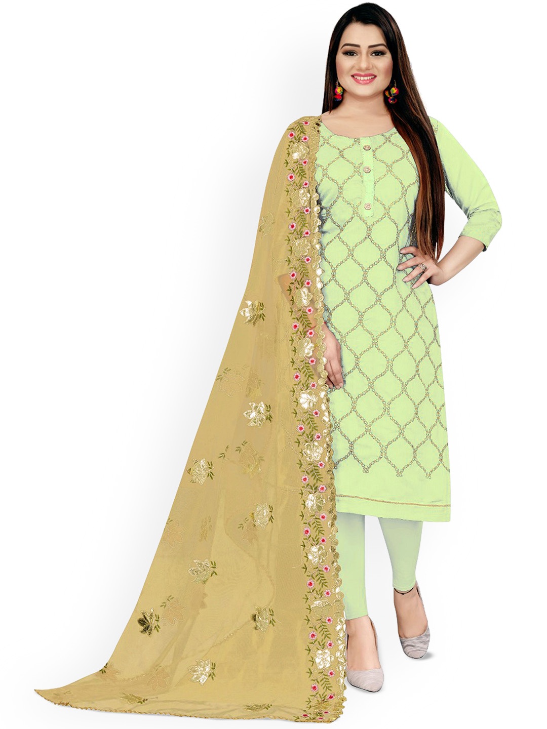 

Maroosh Floral Embroidered Unstitched Dress Material, Yellow