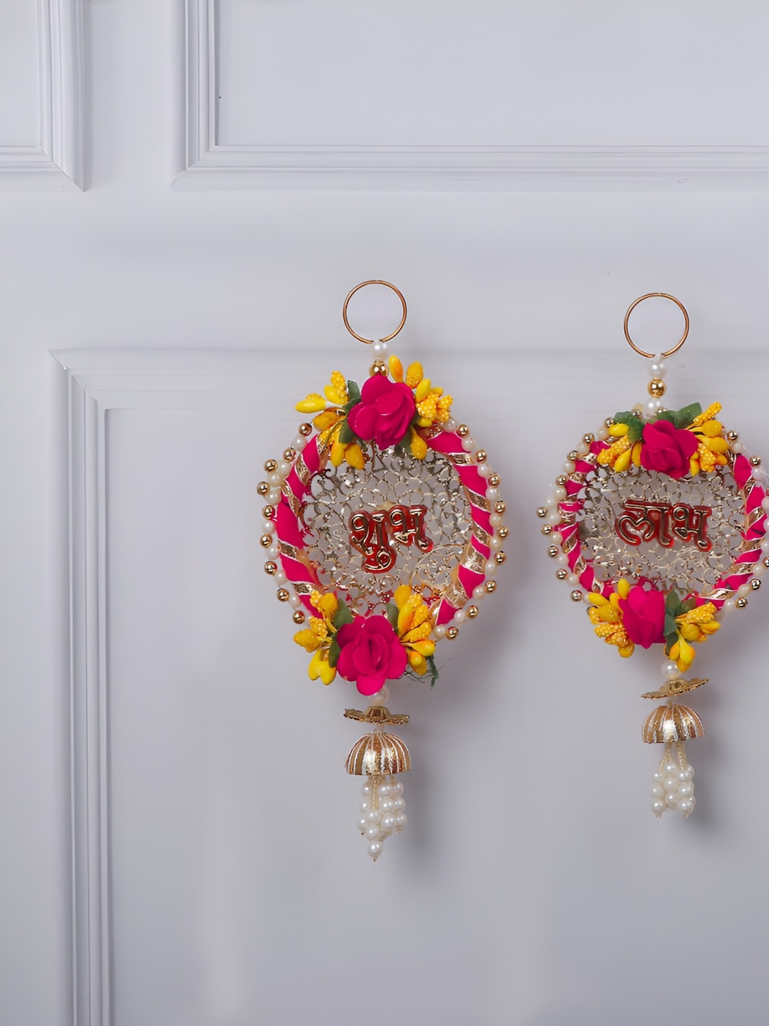 

Archies 2Pc Pink & Yellow Textured Wall Hangings