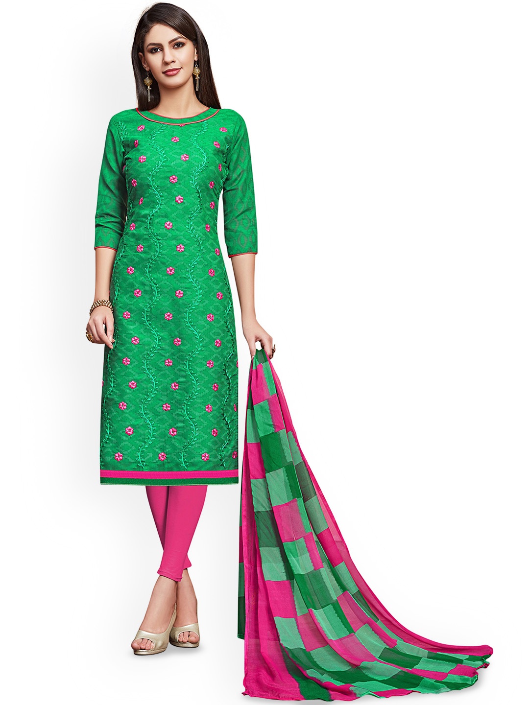 

Maroosh Floral Embroidered Cotton Jacquard Unstitched Dress Material, Green