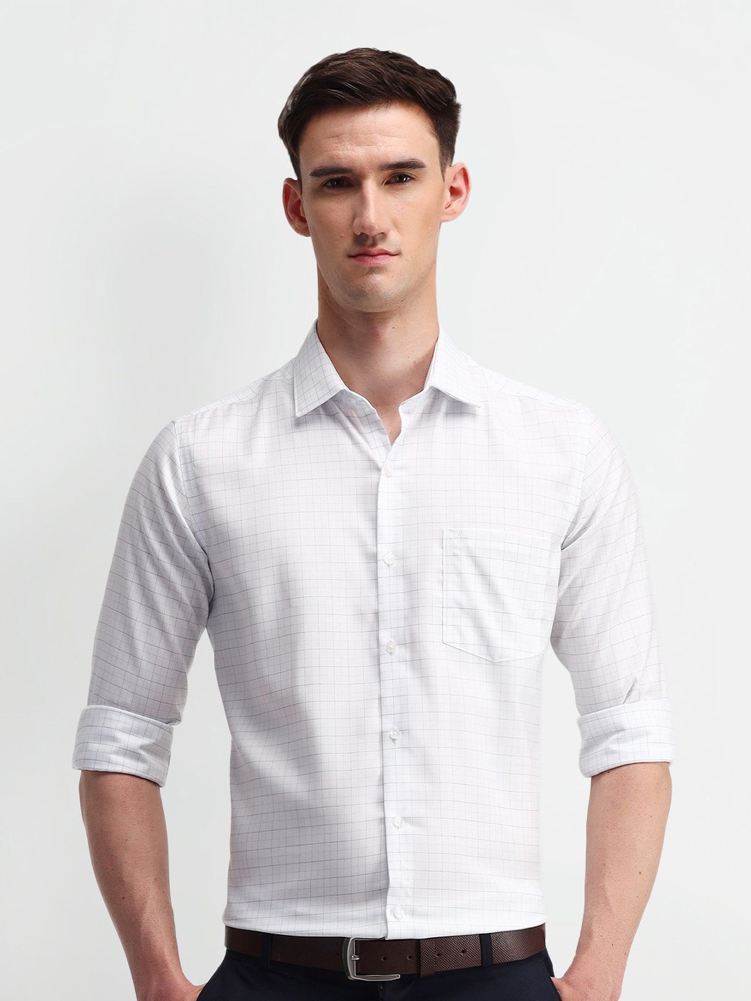 

Arrow Men Manhattan Spread Collar Checked Cotton Slim Fit Formal Shirt, Blue