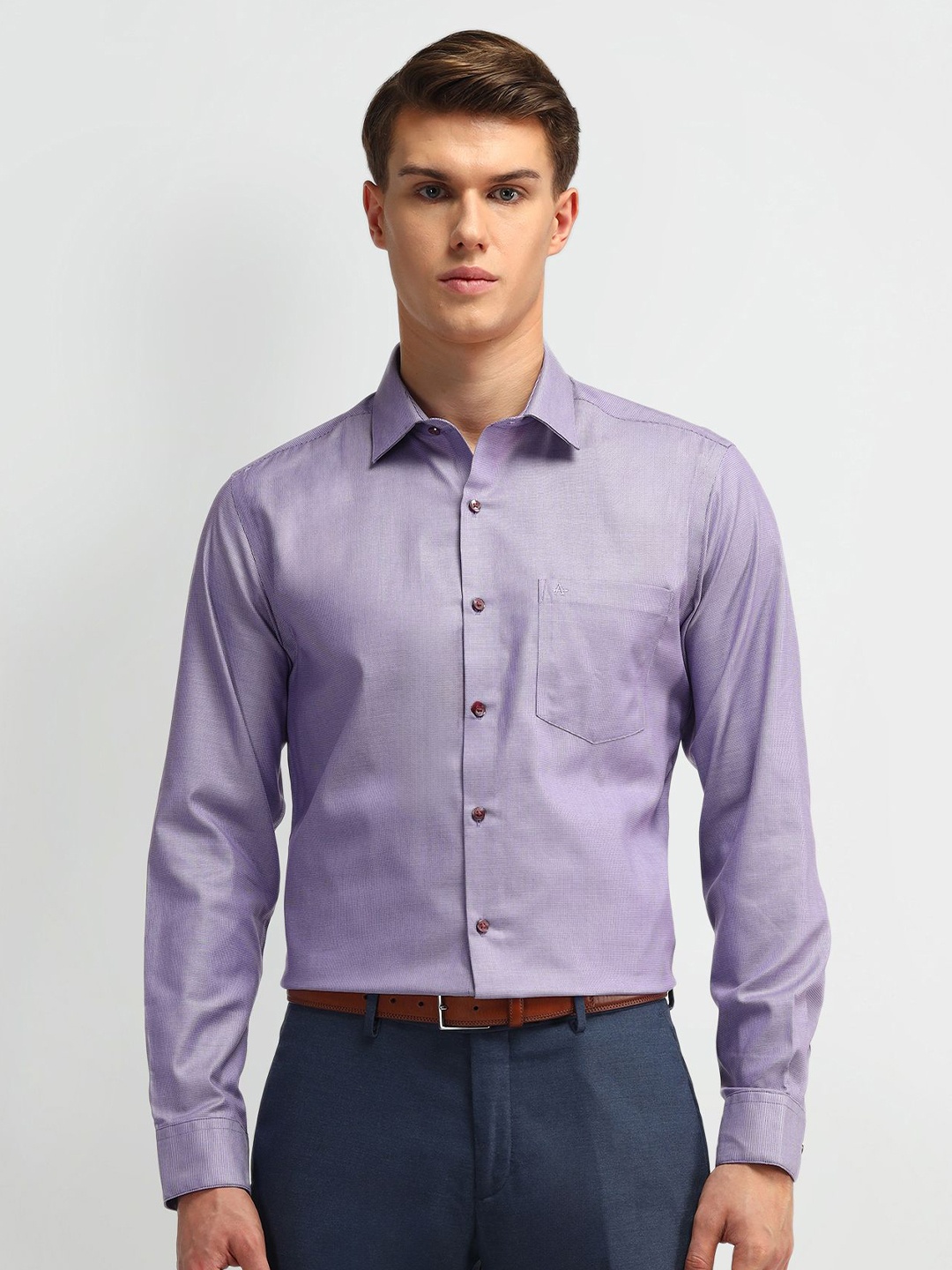 

Arrow Men Classic Spread Collar Textured Cotton Formal Shirt, Lavender