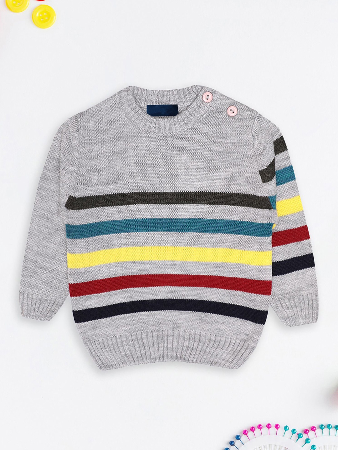 

CHKOKKO Boys Striped Woollen Pullover, Grey