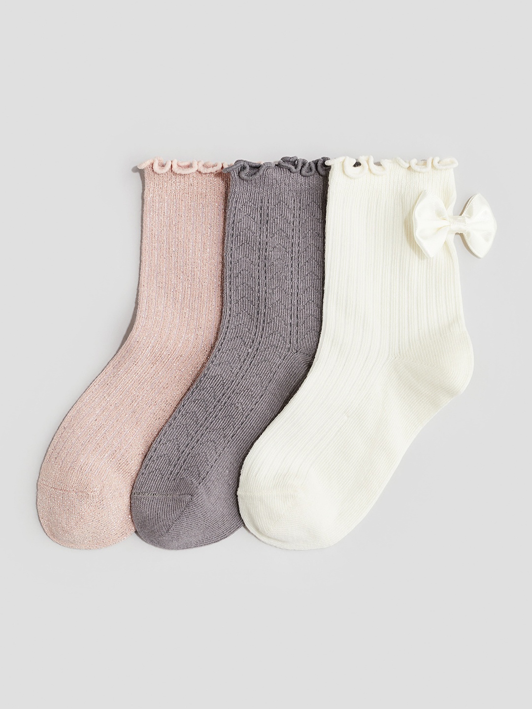 

H&M Girls 3-Pack Overlock-Detail Socks, Pink