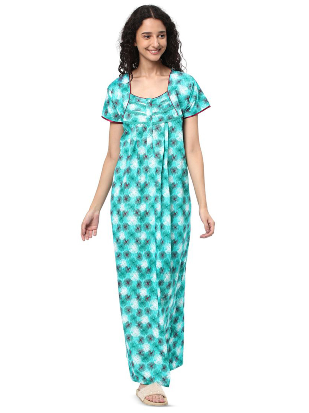 

KOVIRA Women Printed Maxi Nightdress, Turquoise blue