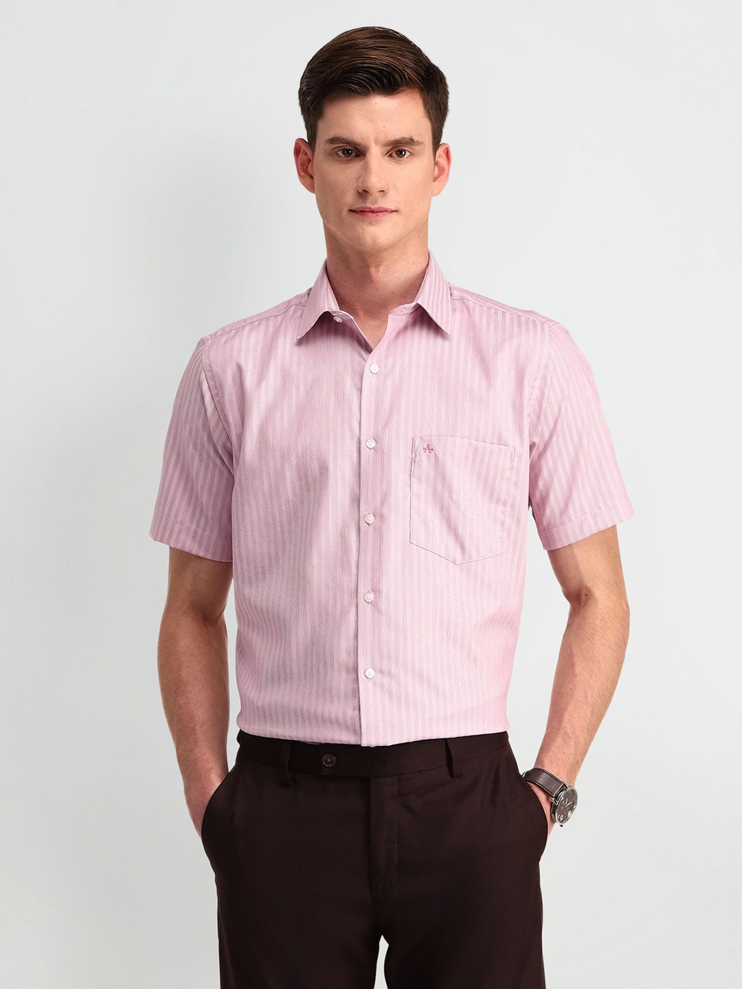 

Arrow Men Classic Spread Collar Vertical Striped Cotton Formal Shirt, Red