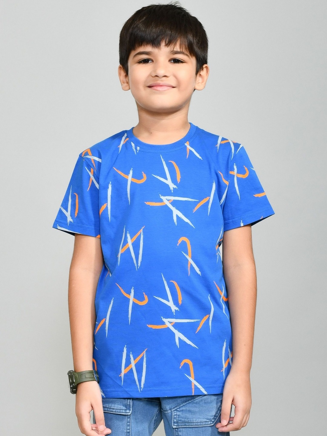 

YOUMAA Boys Bio Finish Graphic Printed Round Neck Pure Cotton T-shirt, Blue