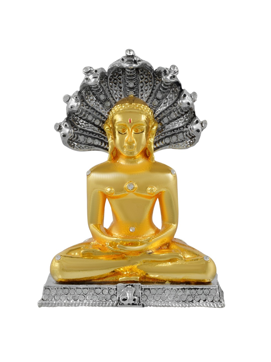 

MEMOIR Gold Plated Brass CZ Studded Bhagwan Parshvanath Religious Idol Showpiece