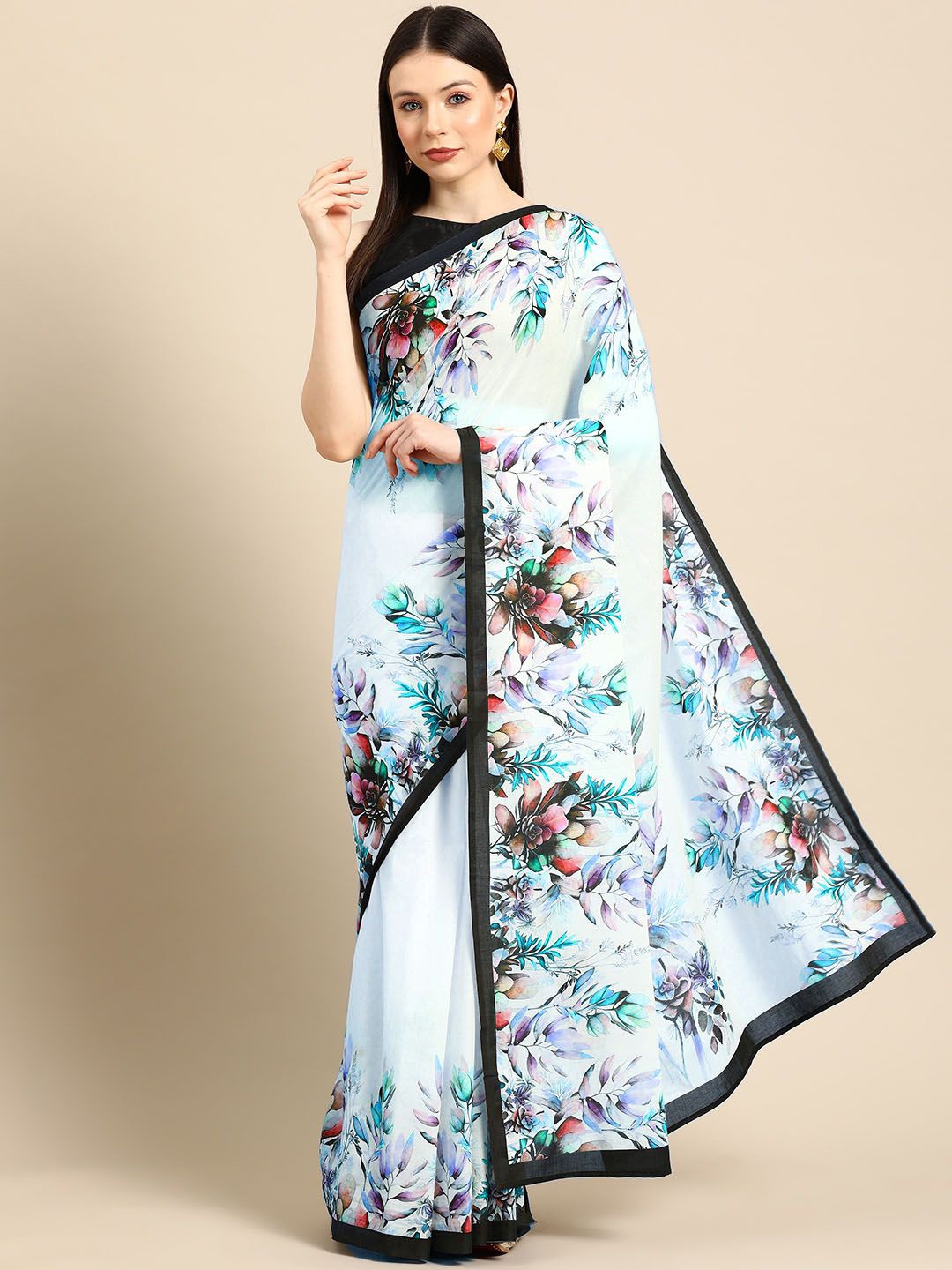 

BUTA BUTI Floral Pure Cotton Saree, White