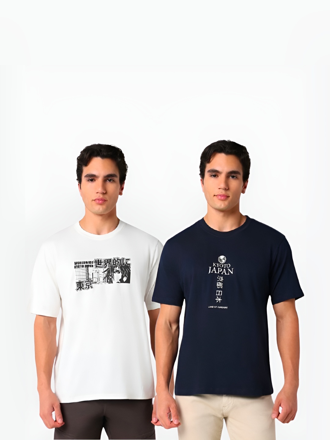 

R&B Men Pack Of 2 Typography Printed Round Neck Cotton T-shirts, White