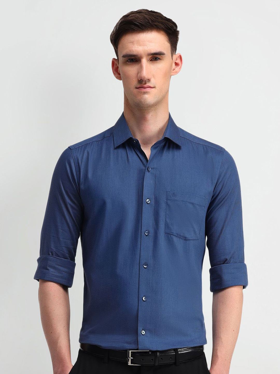 

Arrow Men Manhattan Spread Collar Textured Cotton Slim Fit Formal Shirt, Blue