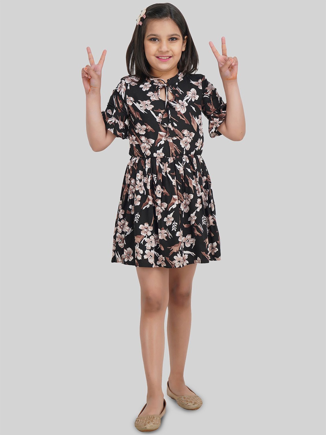 

BEING NAUGHTY Girls Floral Printed A-Line Dress, Black