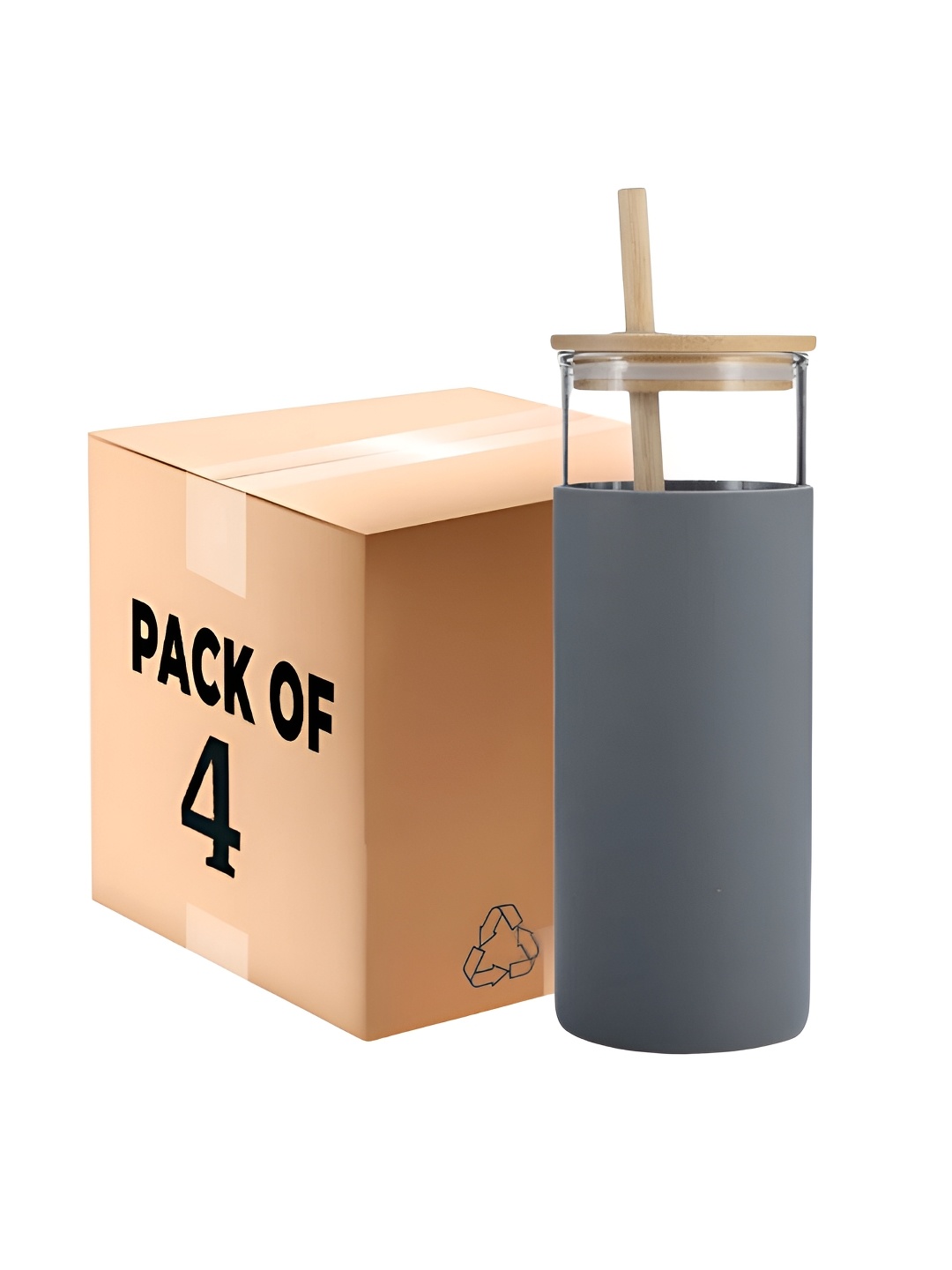 

WELOUR Grey Set of 4 Glass Water Bottle