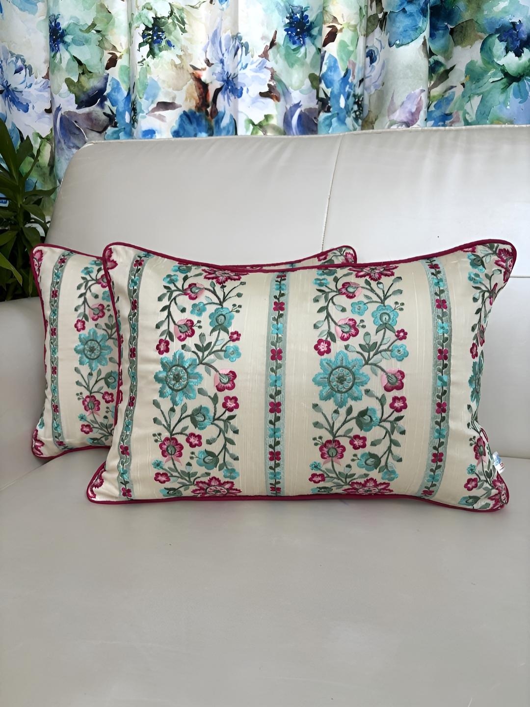 

TARA- Sparkling Homes Pink Set of 2 Embroidered Rectangle Cushion Covers