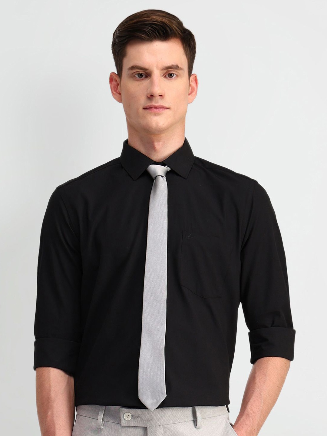 

Arrow Men Classic Spread Collar Solid Cotton Formal Shirt, Black