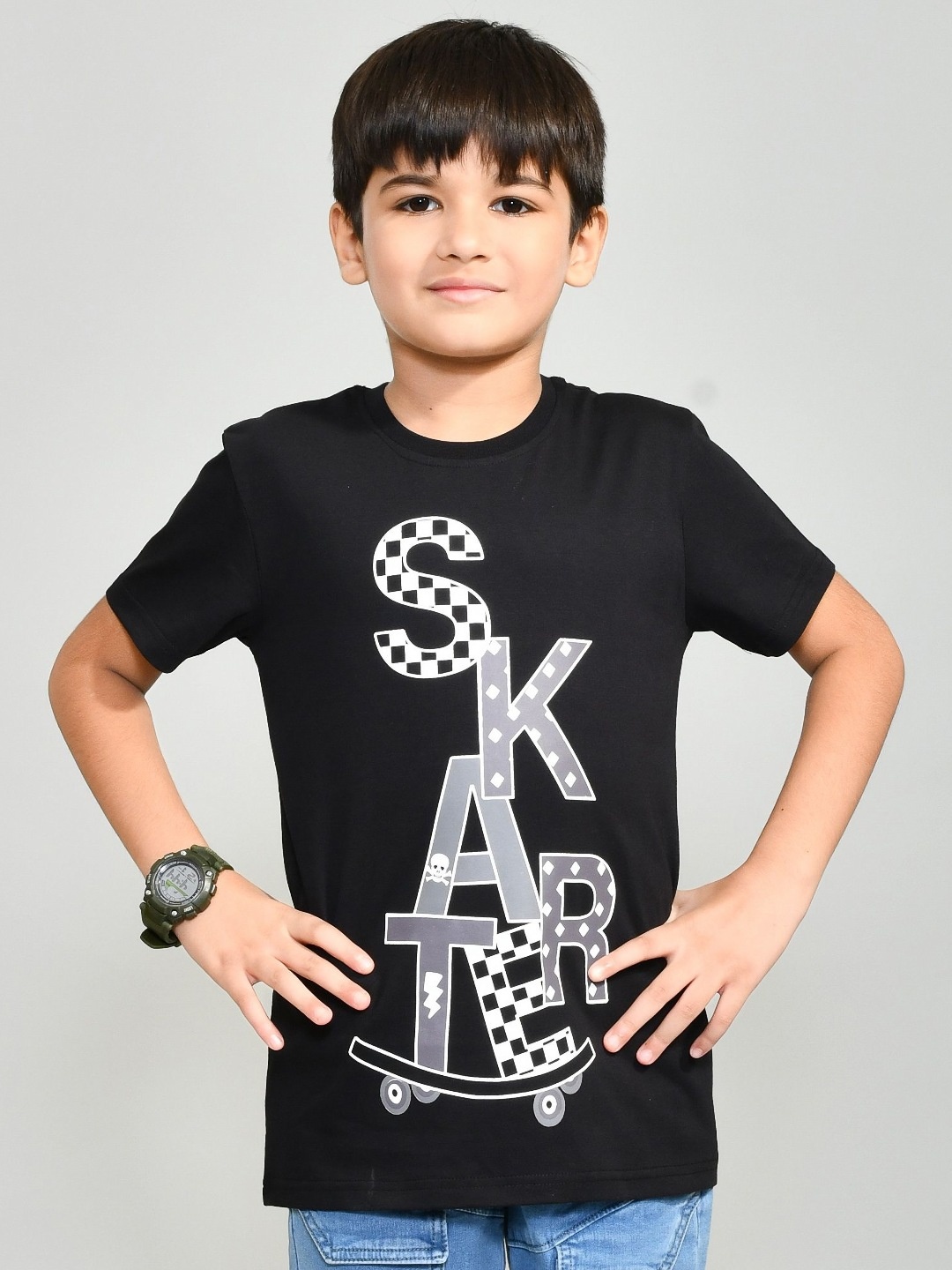

YOUMAA Boys Bio Finish Typography Printed Round Neck Pure Cotton T-shirt, Black
