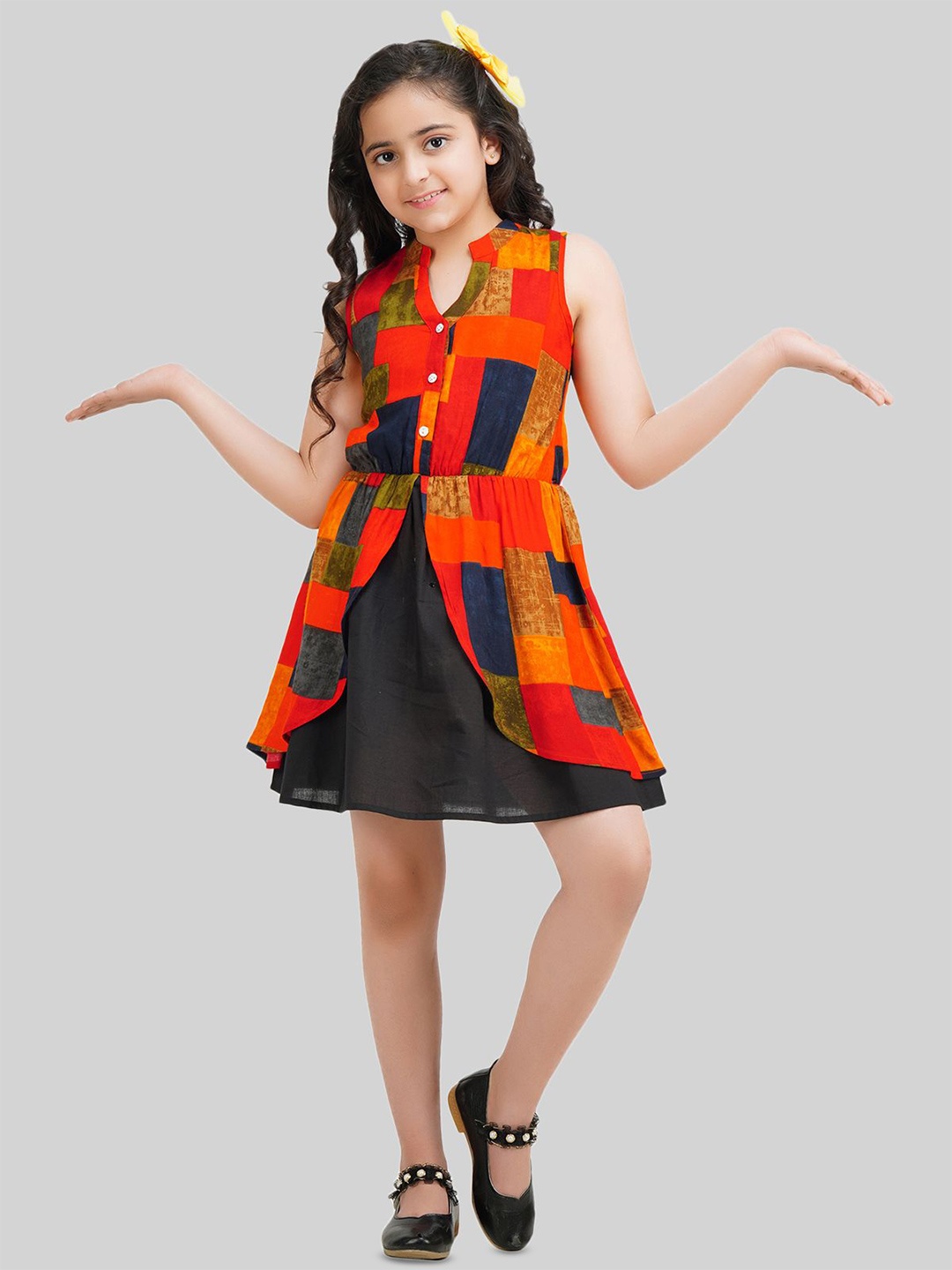 

BEING NAUGHTY Girls Geometric Printed Fit and Flare Dress, Red